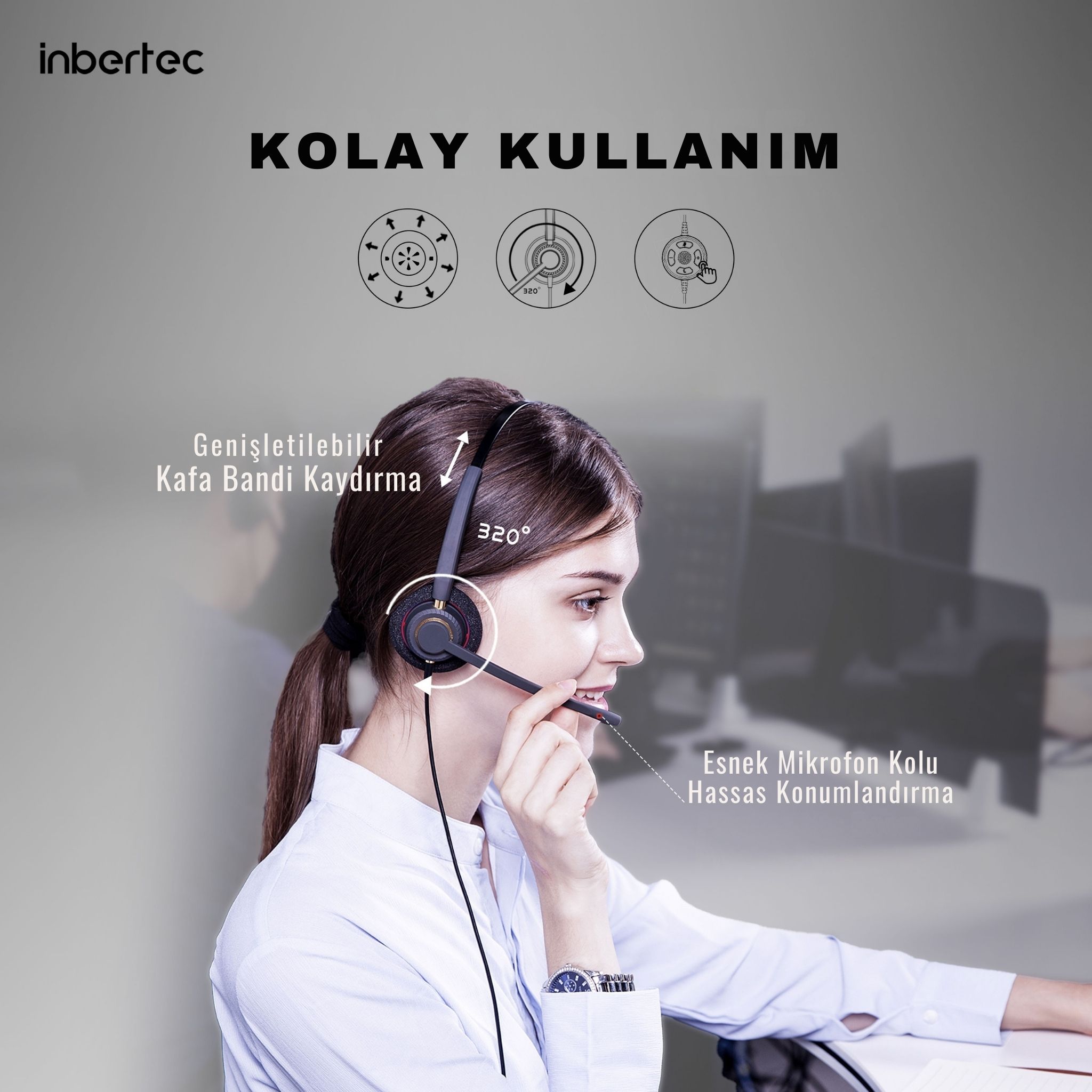 Inbertec UB805DM Duo &Ccedil;ağrı Merkezi Kulaklığı